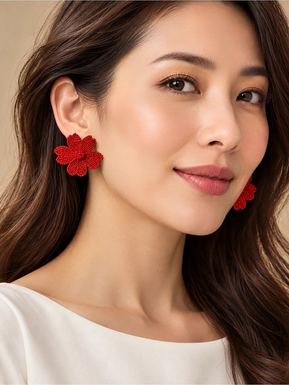 108 Miami Studio Flower earrings Red handmade